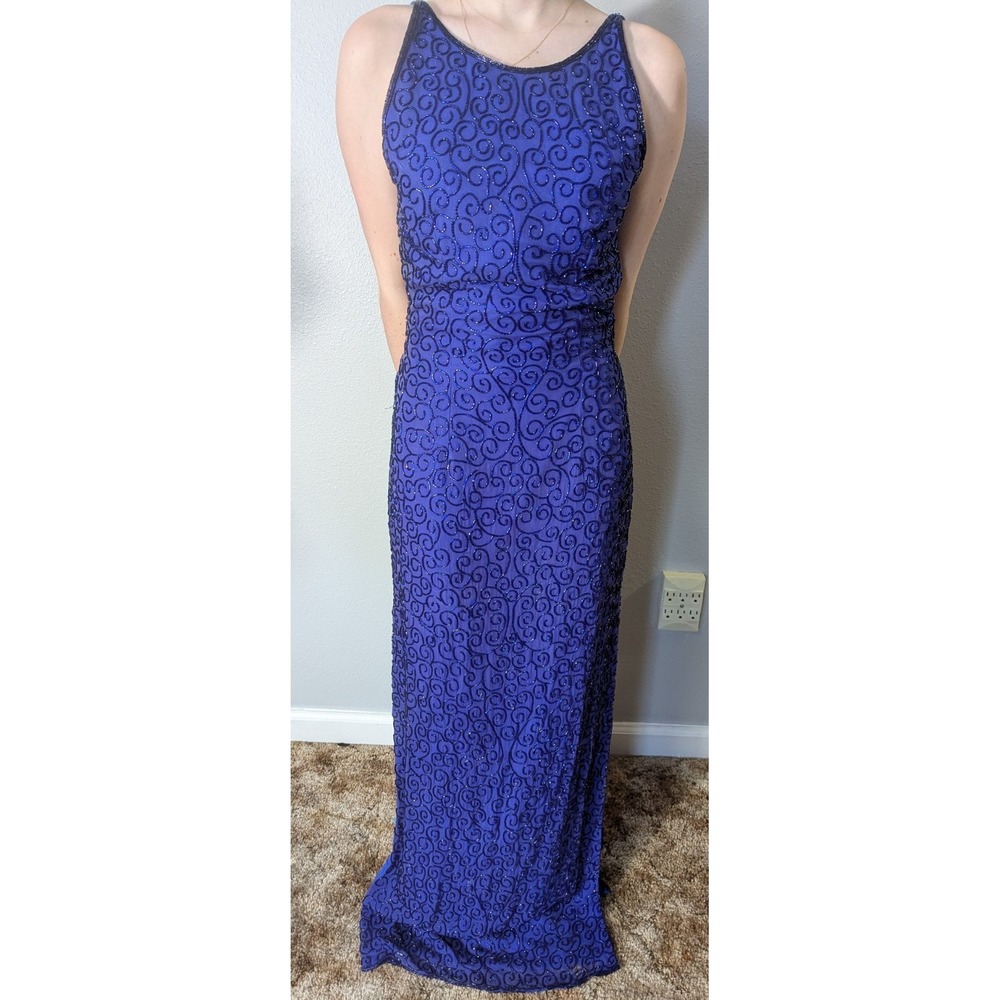 Andretta Donatello Vintage Women's Medium Royal‎ Blue Fully Beaded Evening Gown